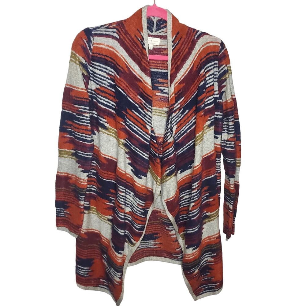 🔥 Lucky Brand Drape Front Aztec Sweater Cardigan Women's Size Small Blue Orange - Picture 3 of 15